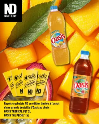 On vous l’avait dit… les surprises continuent ! 😏

Dès aujourd’hui et jusqu’au 30 juin :
À l’achat d’une bouteille d'OASIS TROPICAL 2L ou d'OASIS THÉ PÊCHE 1.5L, recevez 4 gobelets collector en édition limitée 😱

N'oubliez pas que, grâce à nos super équipes, nous sommes ouverts même les jours fériés ! ✨

#NightAndDay #PromoJuin #Oasis #Jupiler #GobeletsCollector #ÉditionLimitée #BonPlan #BoissonsFraîches #SummerReady #promo